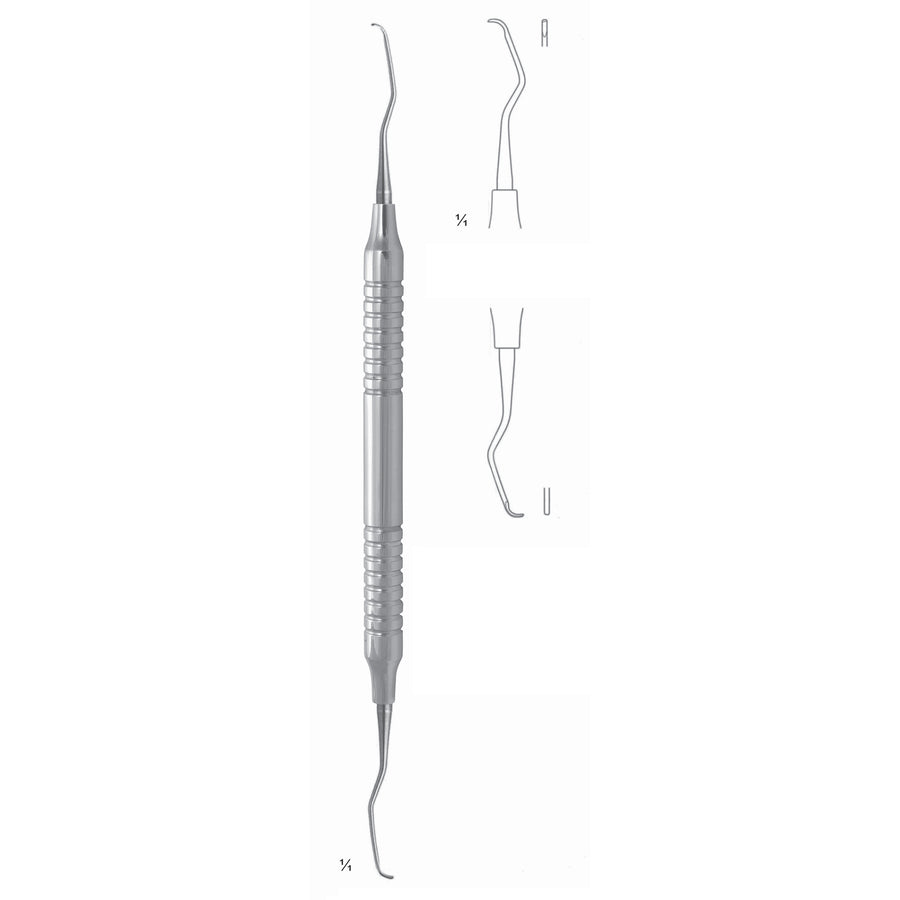 Gracey Mini Scalers 17.5cm Hollow Handle Fig 3/4 8 mm Incisors, Premolars, Universal, First Shaft Longer, Working End Shorter (Q-076-03) by Dr. Frigz