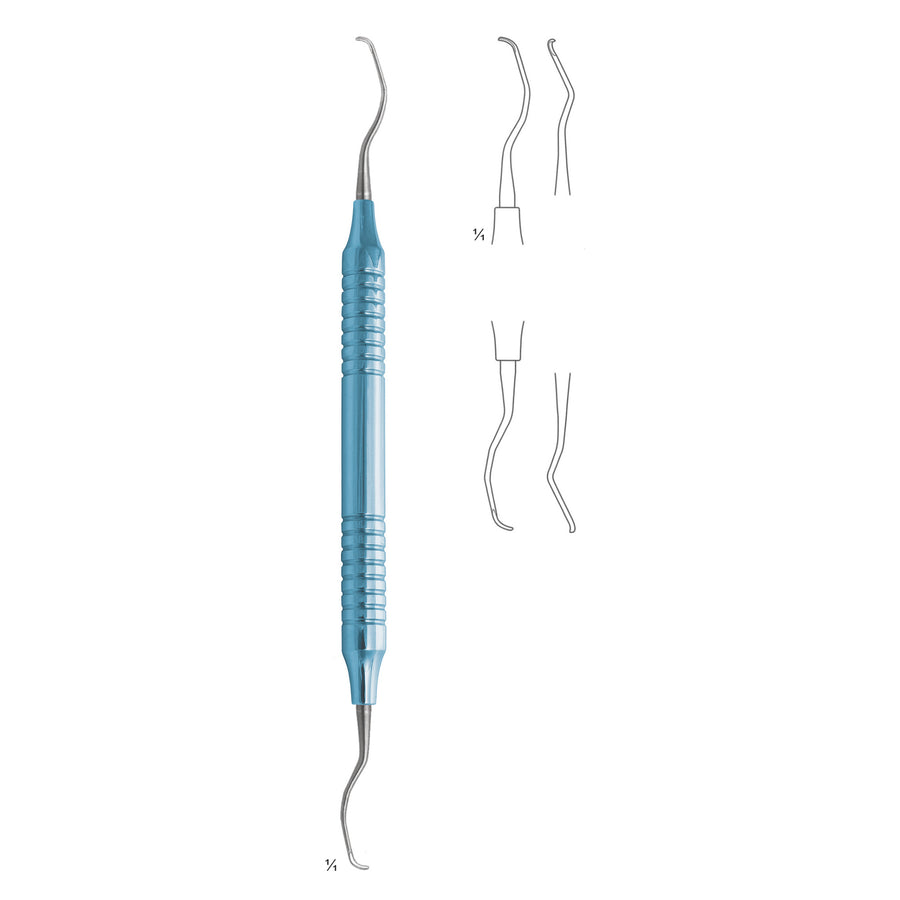 Scalers Ti 17.5cm Handle,Titanium, Hollow Handle Fig 13/14 10 mm Premolars, Molars, Distal, First Shaft Longer, Working End Shorter (Q-120-13) by Dr. Frigz