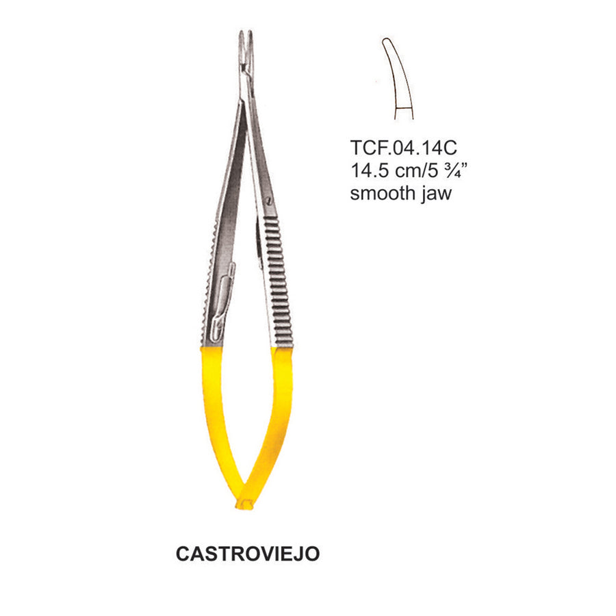TC-CastroViejo Micro Needle Holders Curved Serr 0.2mm , 14.5cm (Tcf.04.14D) by Dr. Frigz