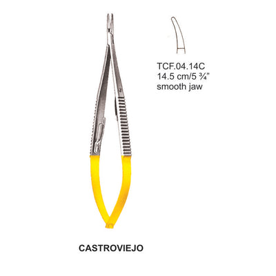 TC-CastroViejo Micro Needle Holders Curved Serr 0.2mm , 14.5cm (TCF-04-14D)