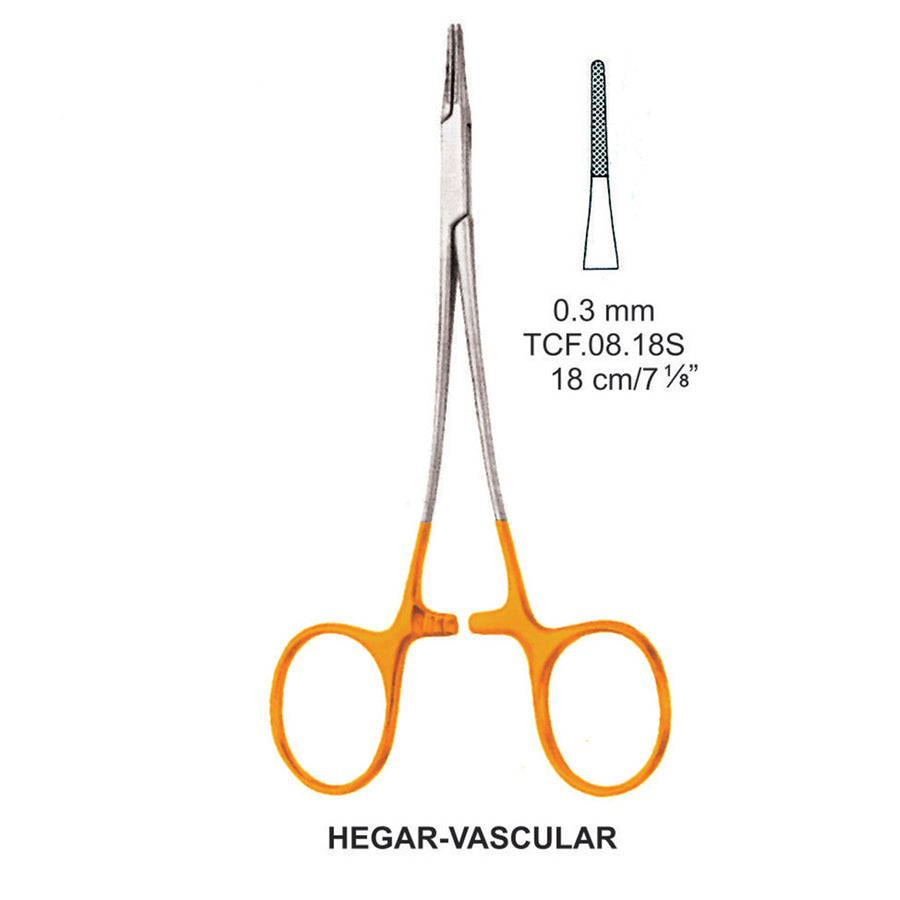 TC-Hegar-Vascular Needle Holders Serrated 0.3mm , 18cm V.Notch  (Tcf.08.18S) by Dr. Frigz