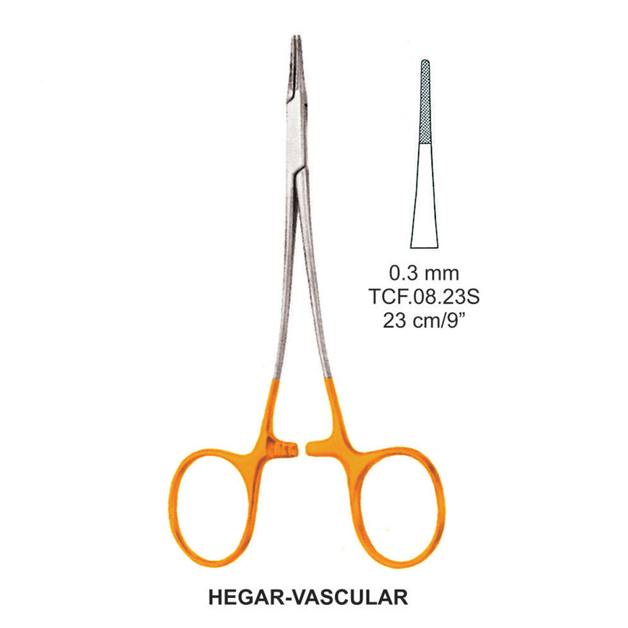 TC-Hegar-Vascular Needle Holders Serrated 0.3mm , 23cm V.Notch  (Tcf.08.23S) by Dr. Frigz