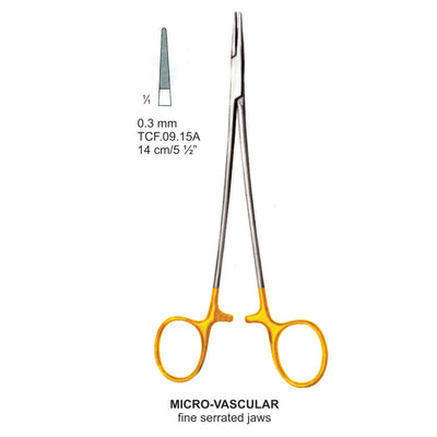 TC-Micro Vascular, Needle Holder, Fine Serr Jaws, 14cm , 0.3mm (Tcf.09.15A) by Dr. Frigz