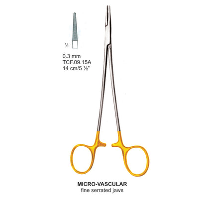 TC-Micro Vascular, Needle Holder, Fine Serr Jaws, 14cm , 0.3mm (TCF-09-15A)