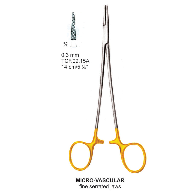 TC-Micro Vascular, Needle Holder, Fine Serr Jaws, 14cm , 0.3mm (Tcf.09.15A) by Dr. Frigz