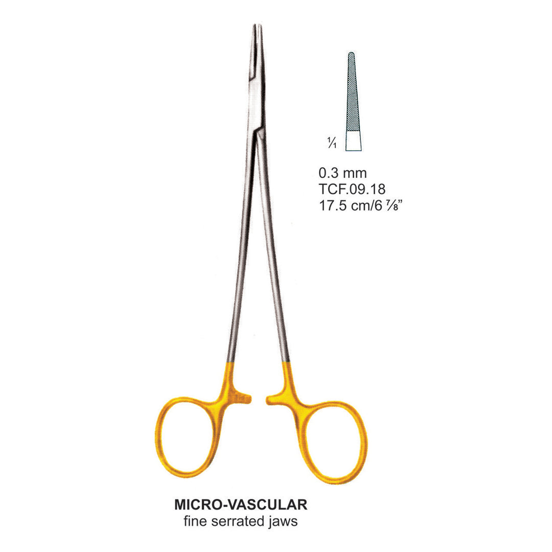 TC-Micro Vascular, Needle Holder, Fine Serr Jaws, 17.5cm , 0.3mm (Tcf.09.18) by Dr. Frigz