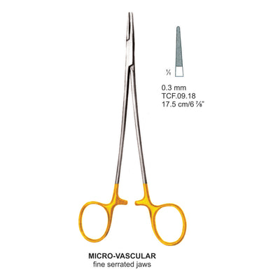 TC-Micro Vascular, Needle Holder, Fine Serr Jaws, 17.5cm , 0.3mm (TCF-09-18)