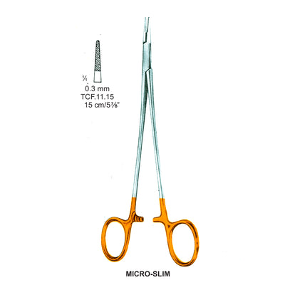 TC-Micro-Slim Needle Holders Serrated 0.3mm , 15cm V.Notch  (Tcf.11.15) by Dr. Frigz