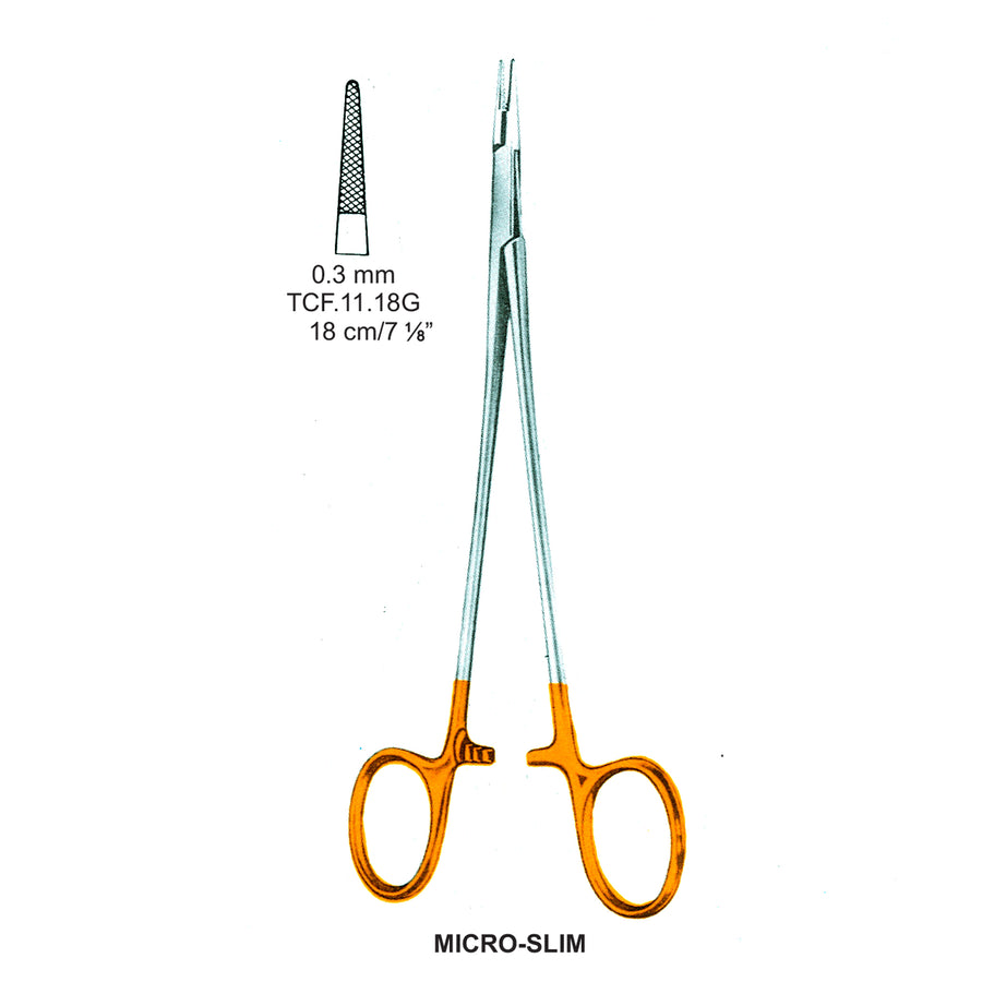 TC-Micro-Slim Needle Holders Serrated 0.3mm , 18cm V.Notch  (Tcf.11.18G) by Dr. Frigz