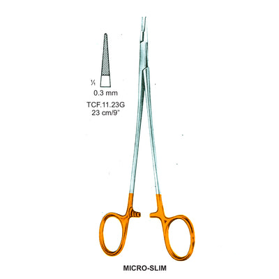 TC-Micro-Slim Needle Holders Serrated 0.3mm , 23cm V.Notch  (Tcf.11.23G) by Dr. Frigz
