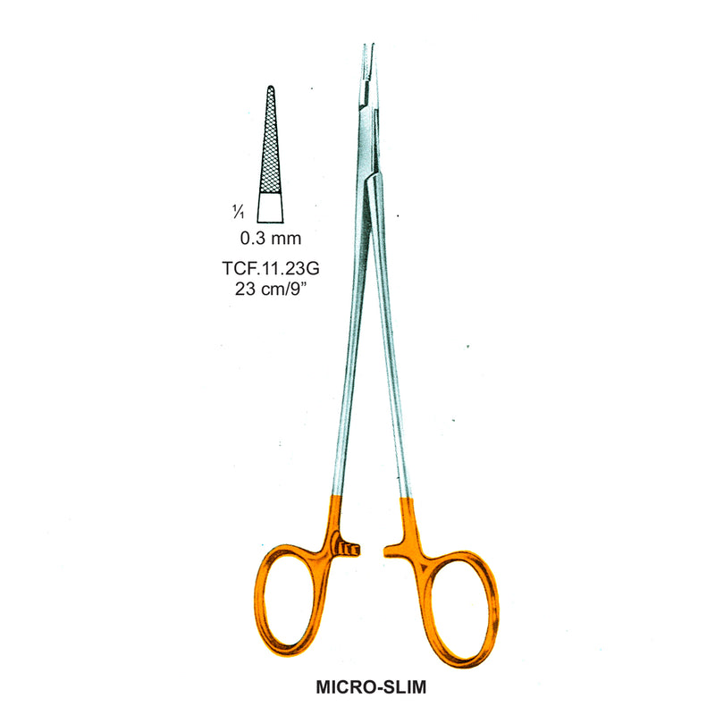 TC-Micro-Slim Needle Holders Serrated 0.3mm , 23cm V.Notch  (Tcf.11.23G) by Dr. Frigz