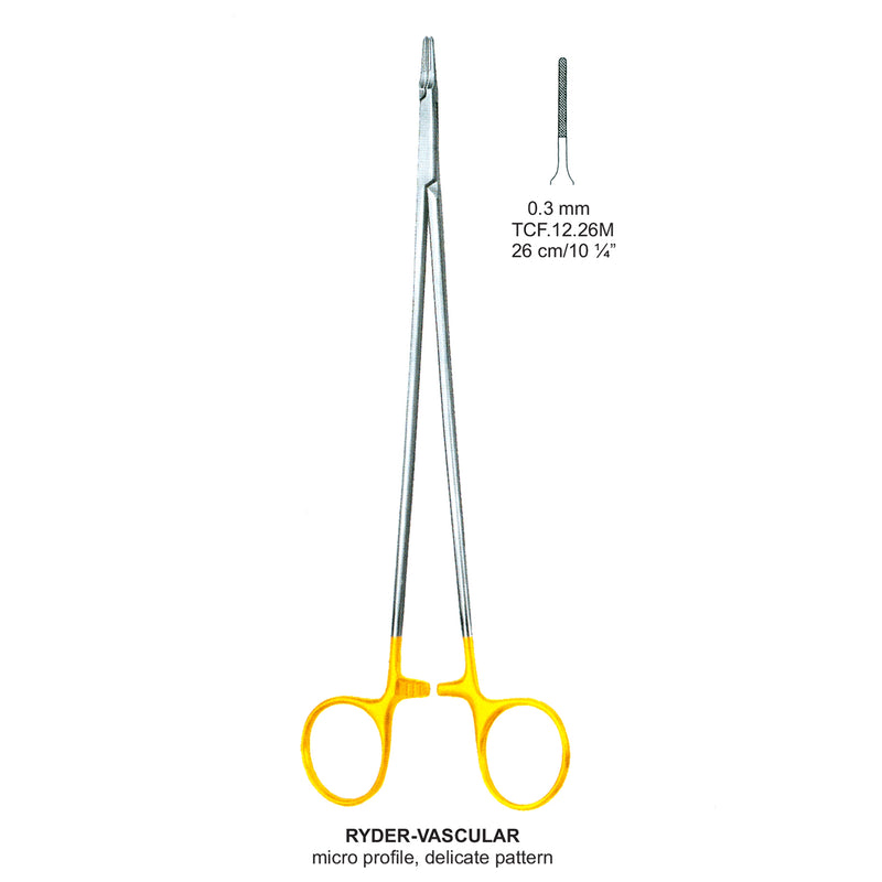 TC-Mini-Ryder Needle Holders Serrated 0.3mm , 26cm V.Notch  (Tcf.12.26M) by Dr. Frigz