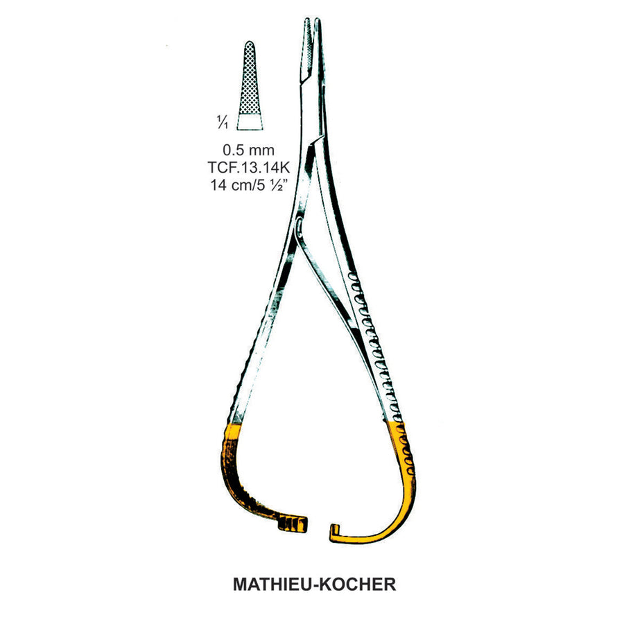 TC-Mathieu-Kocher Needle Holder Outside Ratchet 0.5mm , 14cm  (Tcf.13.14K) by Dr. Frigz