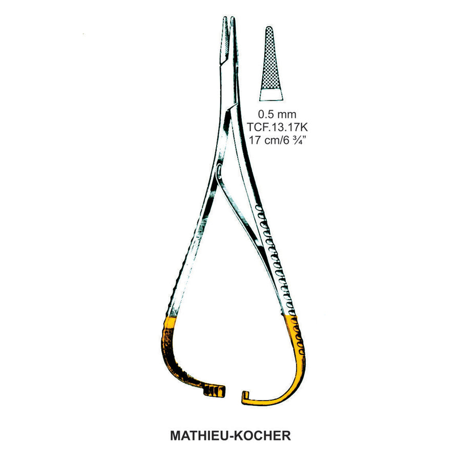 TC-Mathieu-Kocher Needle Holder Outside Ratchet 0.5mm , 17cm  (Tcf.13.17K) by Dr. Frigz