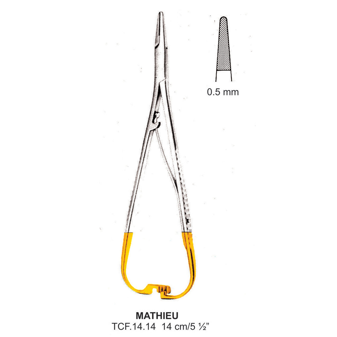 TC-Mathieu Needle Holder With Ratchet 0.5mm , 14cm  (Tcf.14.14) by Dr. Frigz