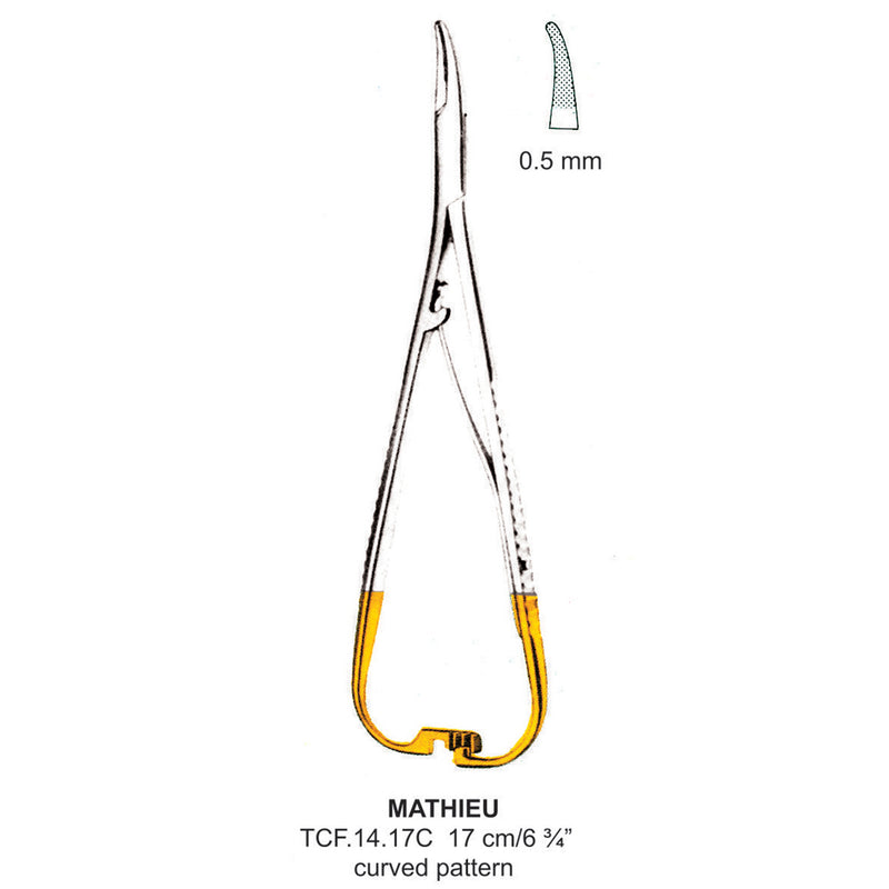 TC-Mathieu Needle Holder, Curved, 0.5mm , 17cm  (Tcf.14.17C) by Dr. Frigz