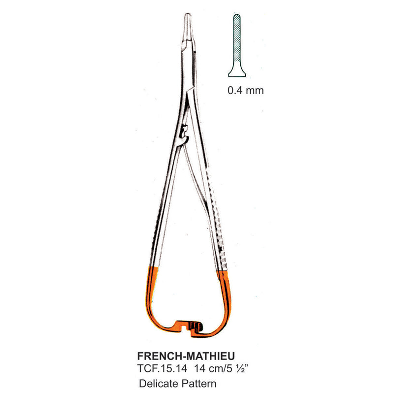 TC-French Mathieu, Needle Holder, Delicate Pattern, 0.4mm , 14 cm  (Tcf.15.14) by Dr. Frigz