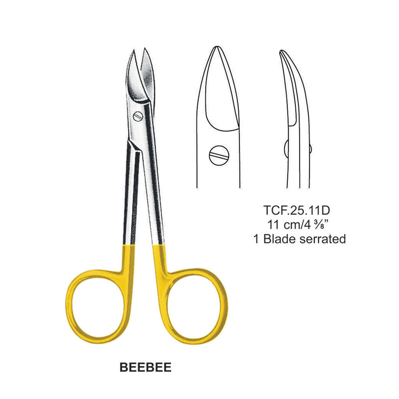 TC-Beebee Wire Cutting Scissors,One Blade Serrated , Curved, 11cm  (Tcf.25.11D) by Dr. Frigz