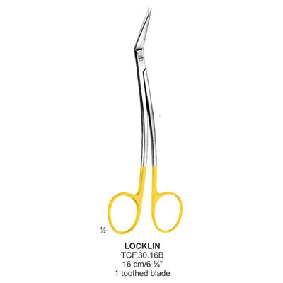 TC-Locklin Operating Scissors, One Toothed Blade, Angled, 16cm (TCF-30-16B)