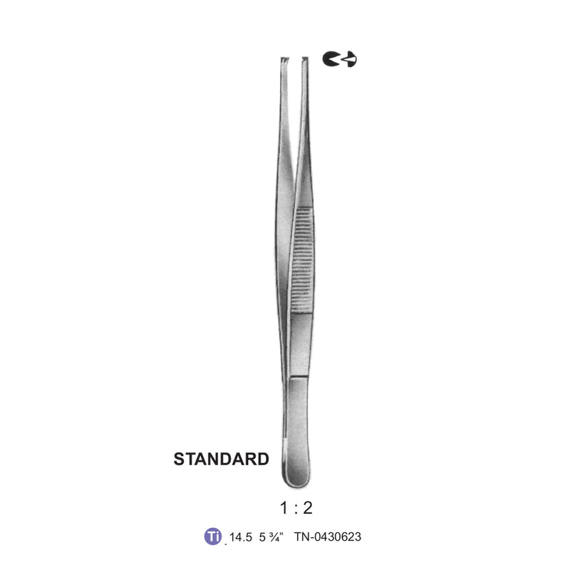 Titanium-Standard Tissue Forceps, Straight, 1:2 Teeth, 14.5cm (Tn-0430623) by Dr. Frigz