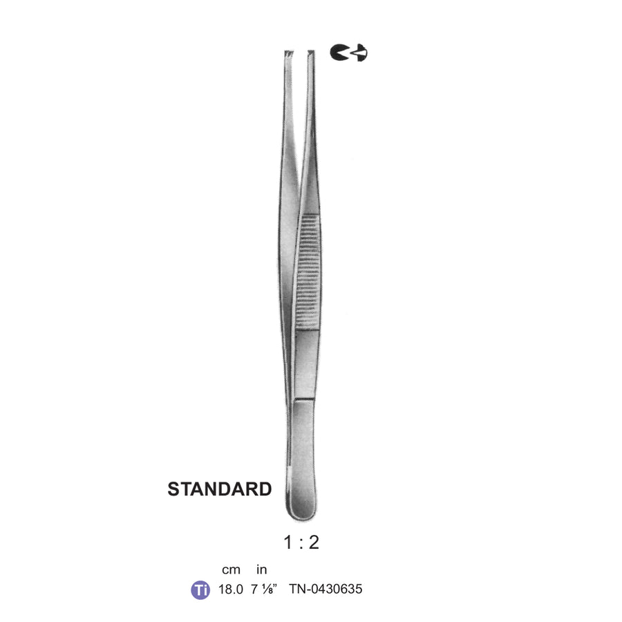 Titanium-Standard Tissue Forceps, Straight, 1:2 Teeth, 18cm (Tn-0430635) by Dr. Frigz