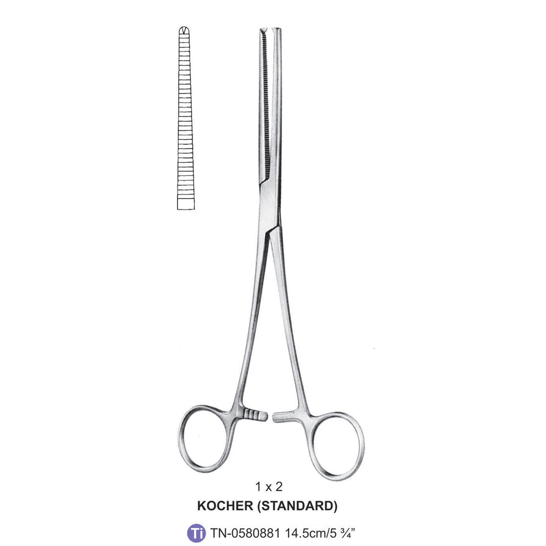 Titanium-Kocher (Standard) Artery Forceps, Straight, 1X2 Teeth, 14.5cm (Tn-0580881) by Dr. Frigz