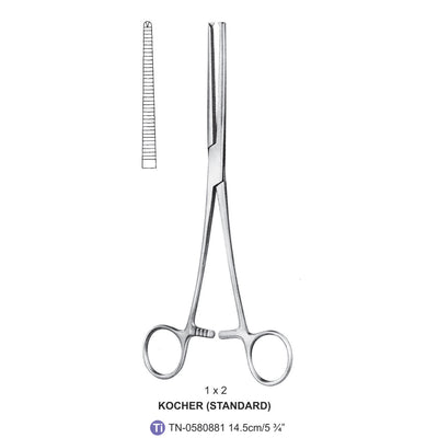 Titanium-Kocher (Standard) Artery Forceps, Straight, 1X2 Teeth, 14.5cm (TN-0580881)