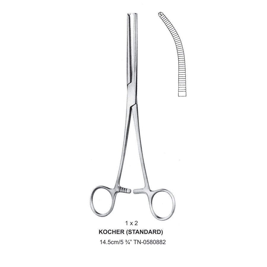 Titanium-Kocher (Standard) Artery Forceps, Curved, 1X2 Teeth, 14.5cm (Tn-0580882) by Dr. Frigz