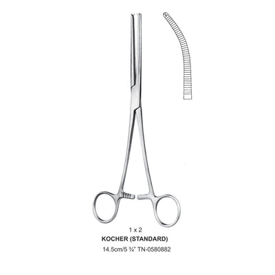 Titanium-Kocher (Standard) Artery Forceps, Curved, 1X2 Teeth, 14.5cm (TN-0580882)