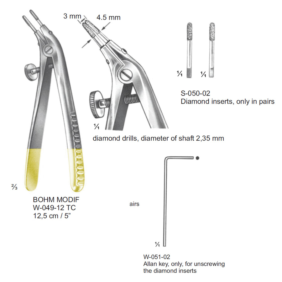 Bohm Modif Technic Pliers Tc 12,5cm Diamond Drillls, Diameter Of Shaft 2,35 mm 3 mm X 4.5 mm (W-049-12Tc) by Dr. Frigz